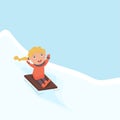 Girl sledding down hill. Vector