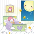 girl sleeping on bed. Vector illustration decorative design Royalty Free Stock Photo