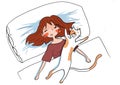 girl sleeping with cat in bed Royalty Free Stock Photo