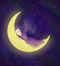 girl sleeping on the moon