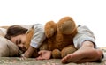 Girl sleeping with teddy bear Royalty Free Stock Photo