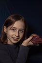 Little girl making homemade slime toy. Relax and Satisfaction