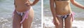 Girl slimming before and after diet swimsuit losing