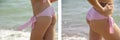 Girl slimming before and after diet swimsuit losing overweight