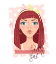 Girl slogan with girl illustration. Pretty girl . Vector illustration in cartoon style.