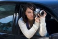 Girl with SLR photo camera Royalty Free Stock Photo