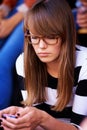 Girl, smartphone and contact, text message or social media check, communication and technology with young, gen z youth
