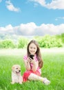 Girl and smartphone and labrador