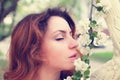 Girl smell tree flower Royalty Free Stock Photo