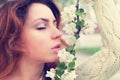 Girl smell tree flower Royalty Free Stock Photo