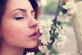 Girl smell tree flower Royalty Free Stock Photo