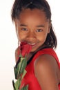 Girl smells her red rose Royalty Free Stock Photo