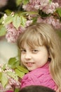 Girl smile with cherry blossom, beauty