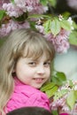 Girl smile with cherry blossom, beauty