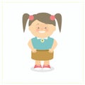 The girl smiles and stands holding hands in the side vector