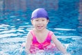 Girl smiles at swimming pool