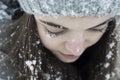 Girl snow covered eyelashes Royalty Free Stock Photo