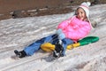 Girl snow sliding