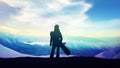 Girl with a snowboard on a snowy slope.