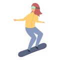 Girl snowboarding icon cartoon vector. Woman activity