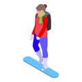 Girl snowboarding icon isometric vector. Sport mountain