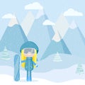 Girl with snowbord equipment on resort Vector illustration Royalty Free Stock Photo