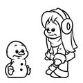 Girl snowman cartoon illustration coloring page