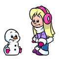 Girl snowman cartoon illustration