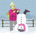 Girl and snowman down Royalty Free Stock Photo