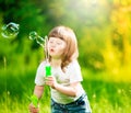 Girl, soap bubbles, fun Royalty Free Stock Photo