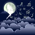 Girl soaring in the clouds, who plays magical music