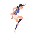 Girl Soccer Player Character, Young Woman in Sports Uniform Playing Football, Female Athlete Heading the Ball Vector