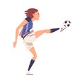 Girl Soccer Player Character, Young Woman in Sports Uniform Playing Football, Female Athlete Kicking the Ball, Side View Royalty Free Stock Photo