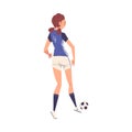 Girl Soccer Player Character, Young Woman in Sports Uniform Playing Football, Female Athlete, View From Behind Vector Royalty Free Stock Photo