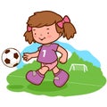 Little girl playing soccer. Vector Illustration Royalty Free Stock Photo