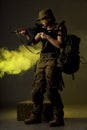 Girl soldiers in the smoke