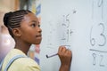 Girl solving mathematical addition Royalty Free Stock Photo