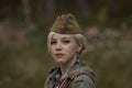 Girl in Soviet Forage Cap Royalty Free Stock Photo