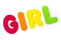 GIRL spelt out with coloured letters