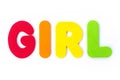 GIRL spelt out with coloured letters