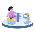 Girl spinning on carousel flat color vector faceless character