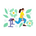 Girl in sports clothes doing exercise with dumbbells. Workout, training hand drawn flat illustrationt