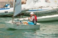 Girl - sports steering yacht in Pomorie. Bulgaria Royalty Free Stock Photo