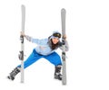 Girl in sportwear with ski isolated over white