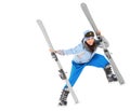 Girl in sportwear with ski isolated over white