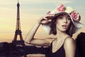 Girl with spring hat in paris Royalty Free Stock Photo