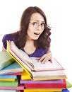 Girl with stack color book .