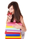 Girl with stack colored book . Royalty Free Stock Photo