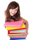 Girl with stack colored book . Royalty Free Stock Photo