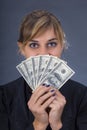 Girl with dollar bills Royalty Free Stock Photo